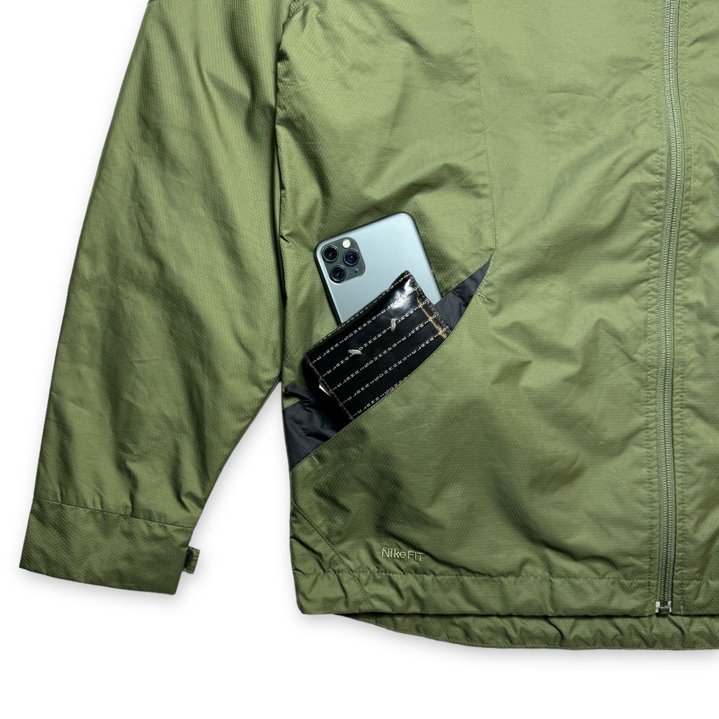 Early 2000's Nike Khaki Green Panelled Double Pocket Technical Jacket - Large