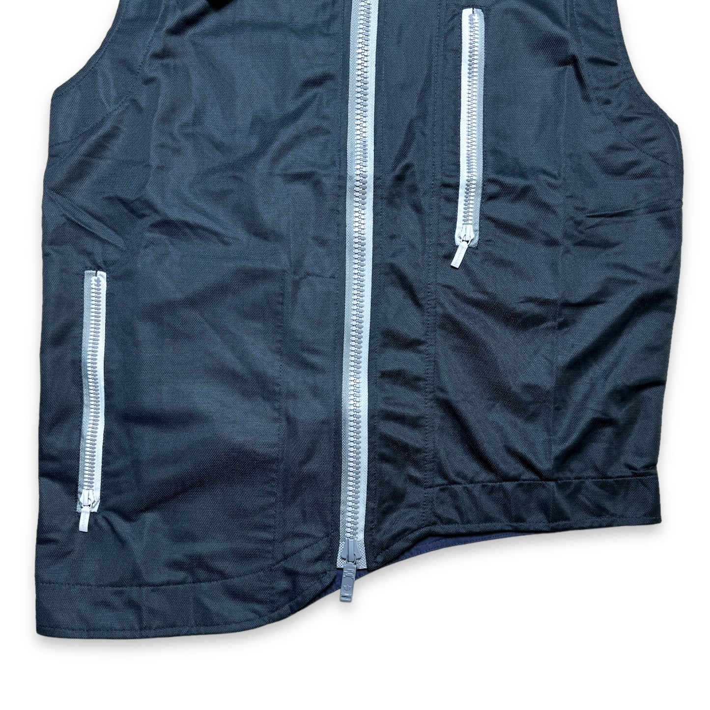 Gilet asymétrique Maharishi Midnight Navy Fine Mesh de la fin des années 1990