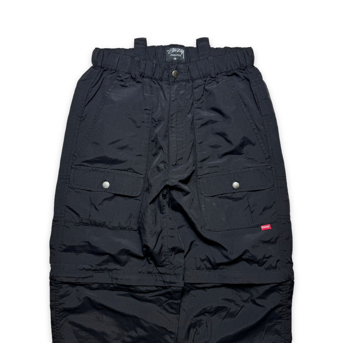 Pantalon cargo Stüssy Jet Black Ripstop 2in1 Zip Off du début des années 2000 - Taille 30"