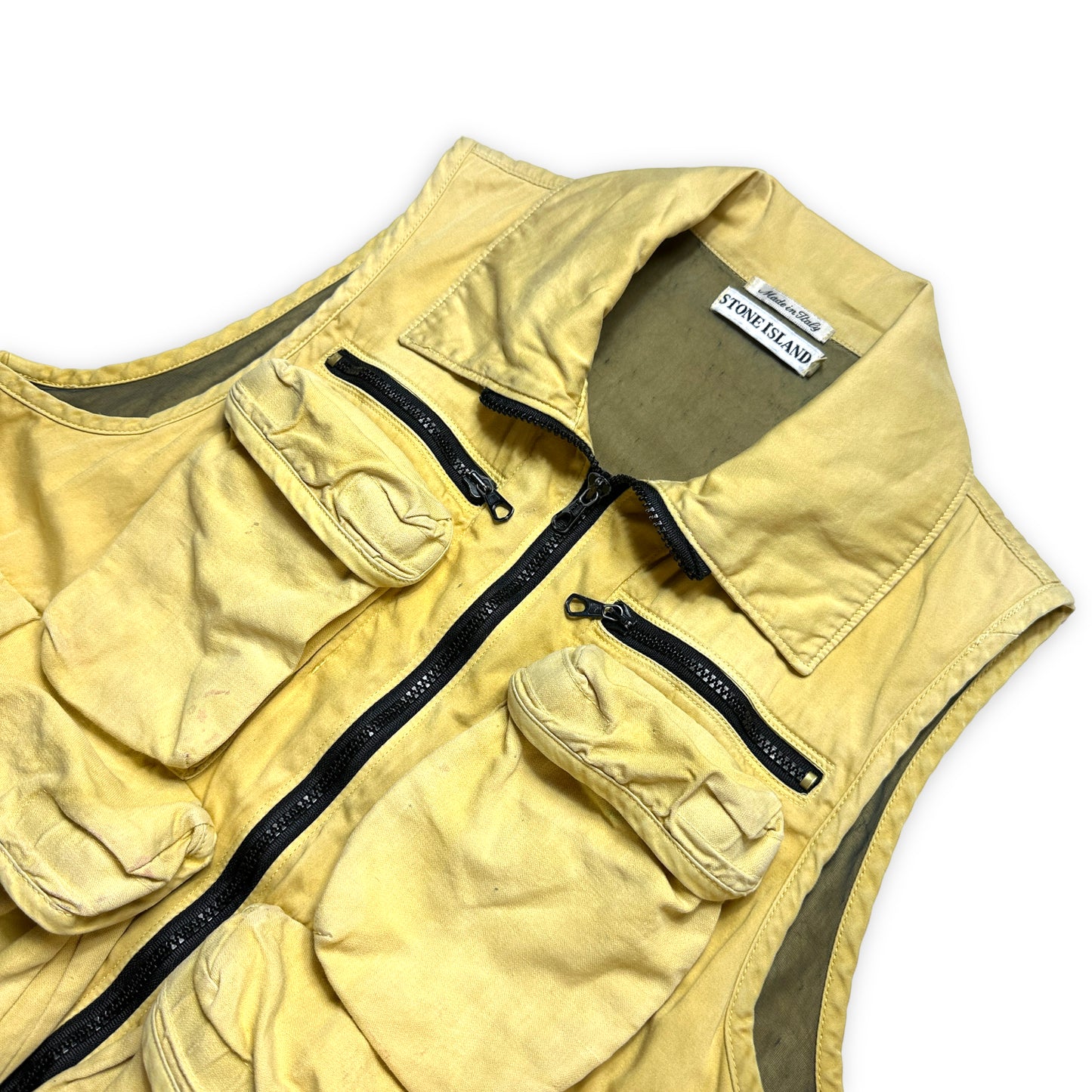 SS95’ Stone Island Honeycomb Yellow Multi Pocket Vest - Small