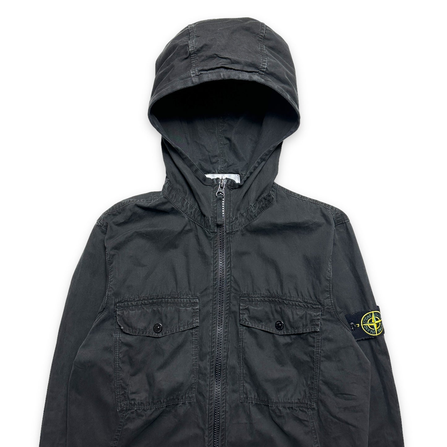 Stone Island ブラック ダブル ポケット フード付き オーバーシャツ - S