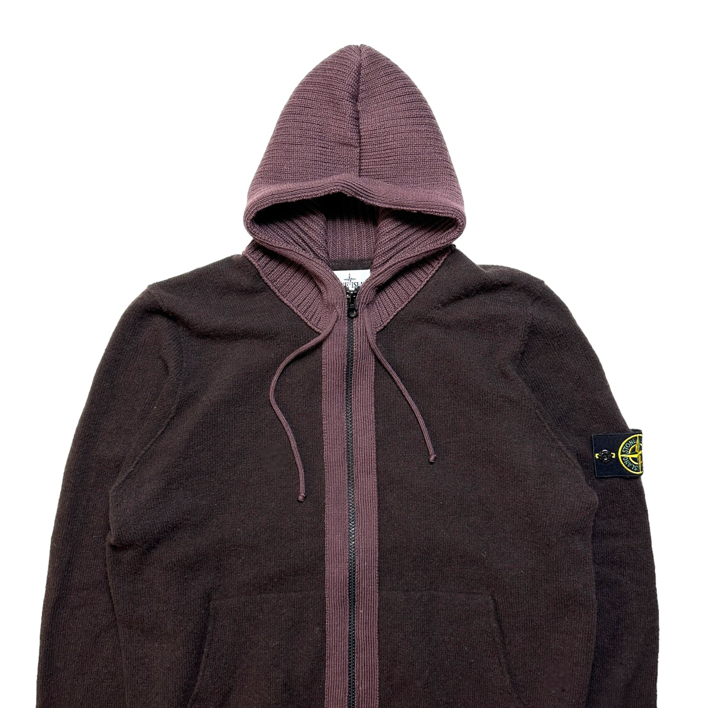 Early 2000's Stone Island Burgundy Knitted Hoodie - Medium / Large