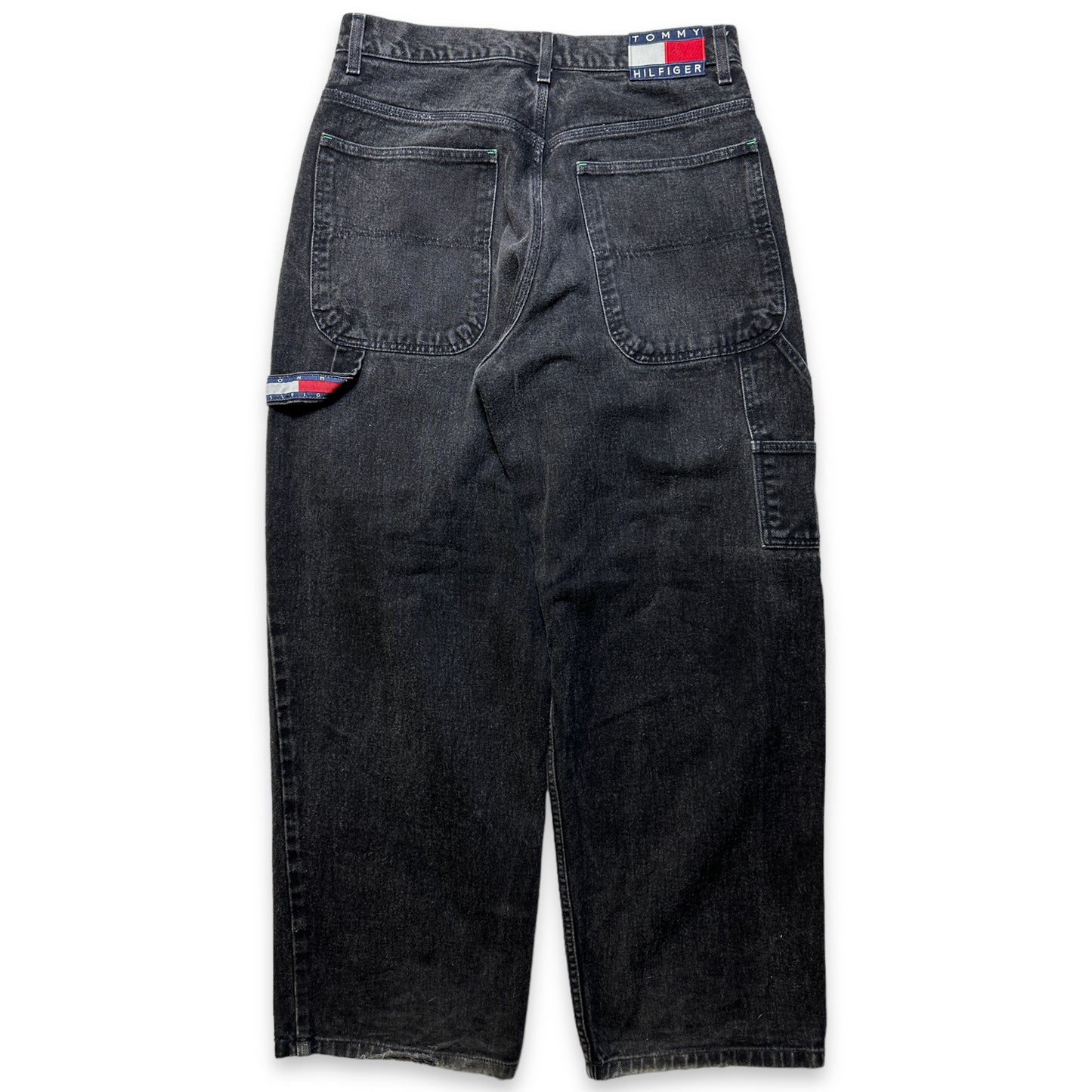 Début des années 2000 Tommy Hilfiger Washed Black Baggy Denim - Taille 32 »