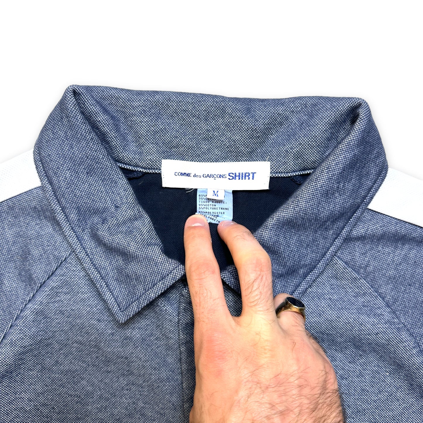 Comme Des Garcons Split Panel Navy Polo - Medium