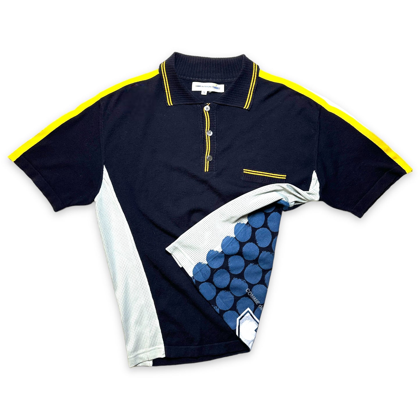 Comme Des Garcons SHIRT Panelled Knit Polo Top - Medium / Large