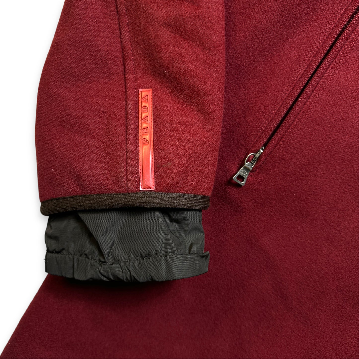 Early 2000's Prada Sport Burgundy Wool Hooded Trench Jacket - Large / Extra Large