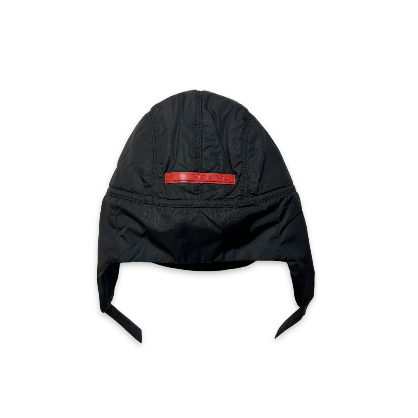 Casquette de vol rembourrée en nylon noir jet Prada du début des années 2000