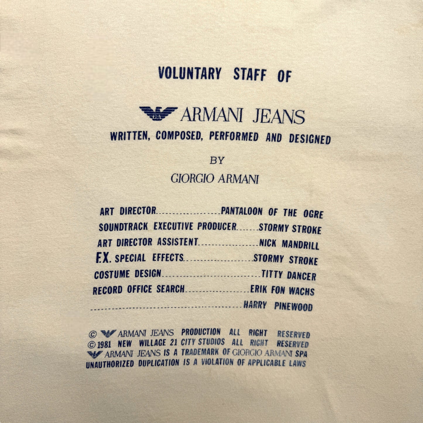 Armani Jeans Staff Tee de la fin des années 1990 - Moyen / Grand