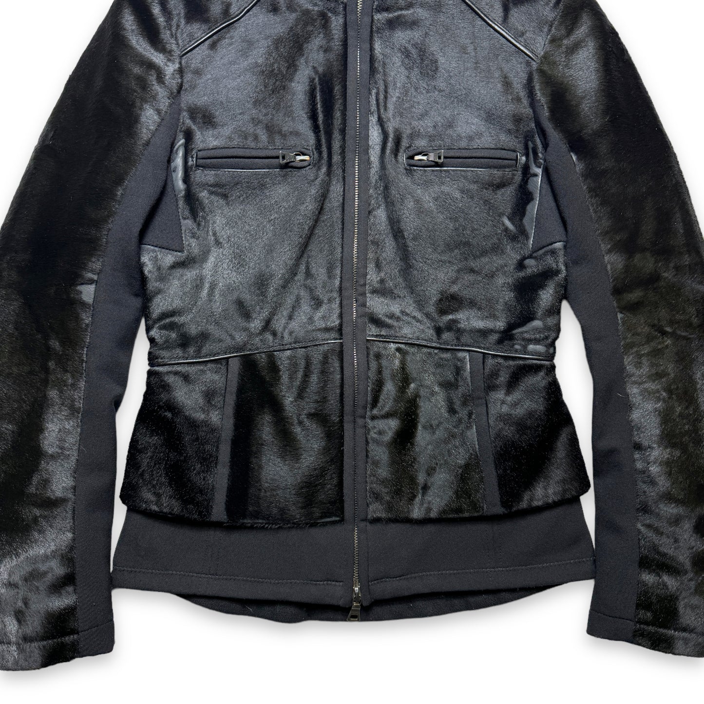 Début des années 2000 Prada Mainline Dyed Kid Fur Jet Black Jacket - Femmes 6-8
