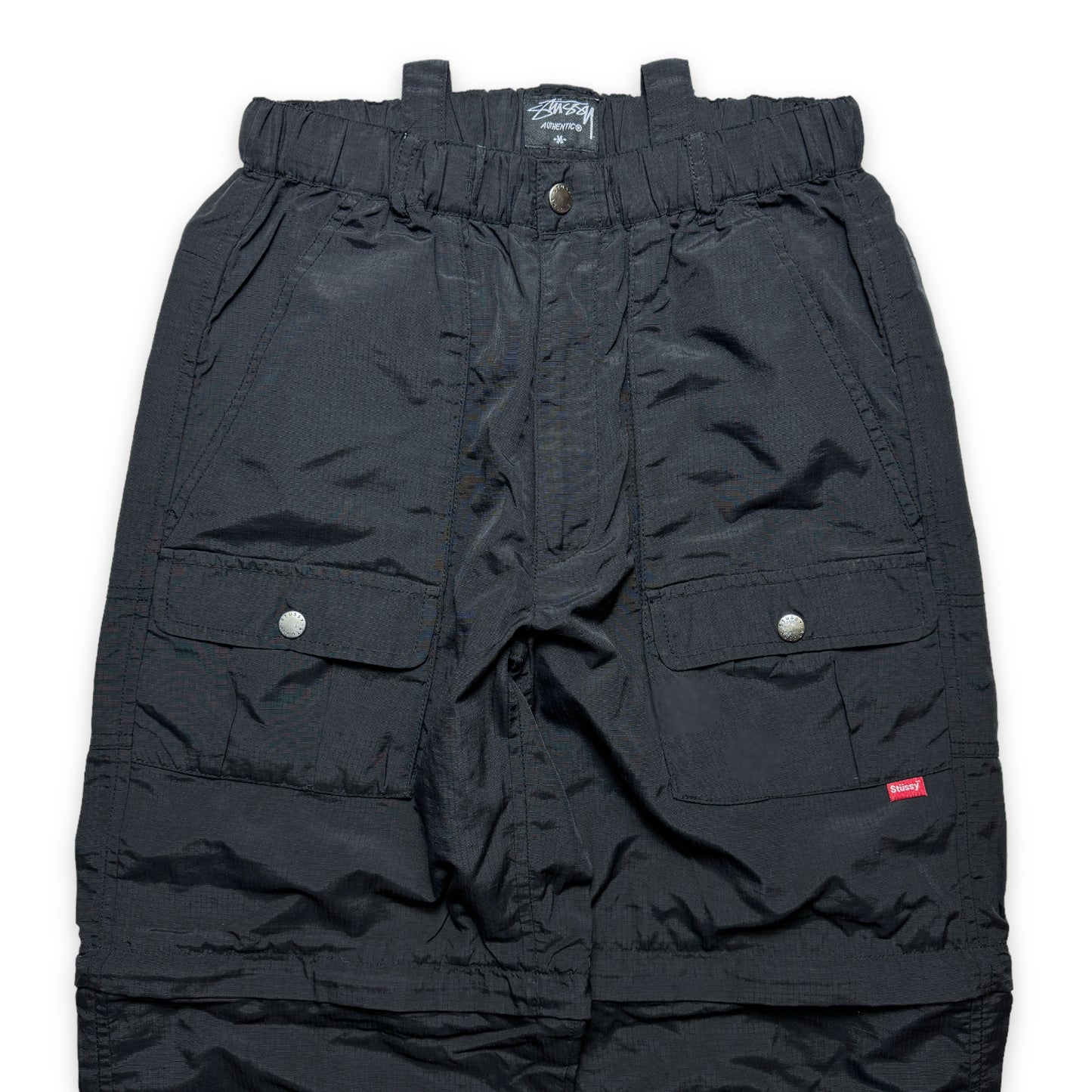 Pantalon cargo Stüssy Jet Black Ripstop 2in1 Zip Off du début des années 2000 - Taille 30"