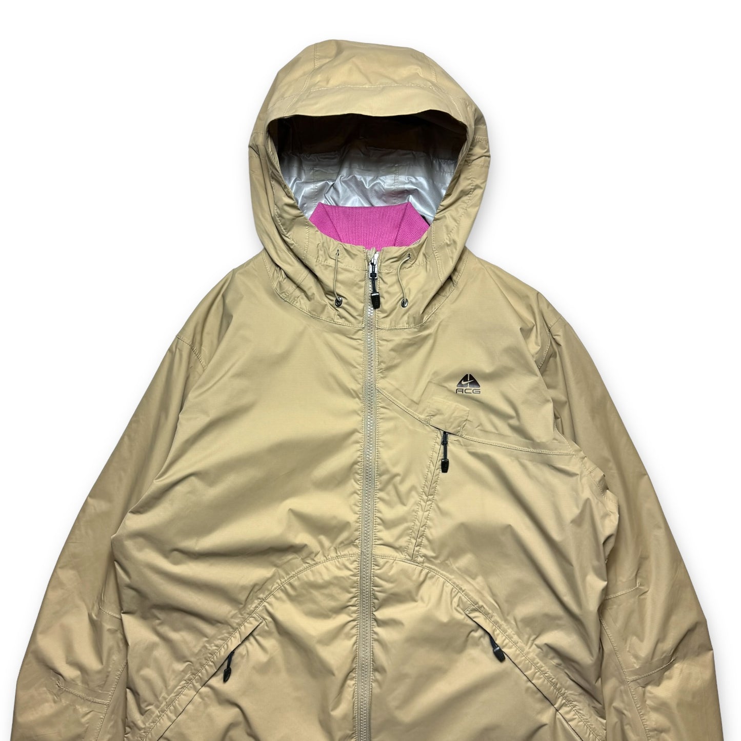 Early 2000's Nike ACG 2in1 Beige/Fluorescent Pink Tri-Pocket Jacket - Small / Medium
