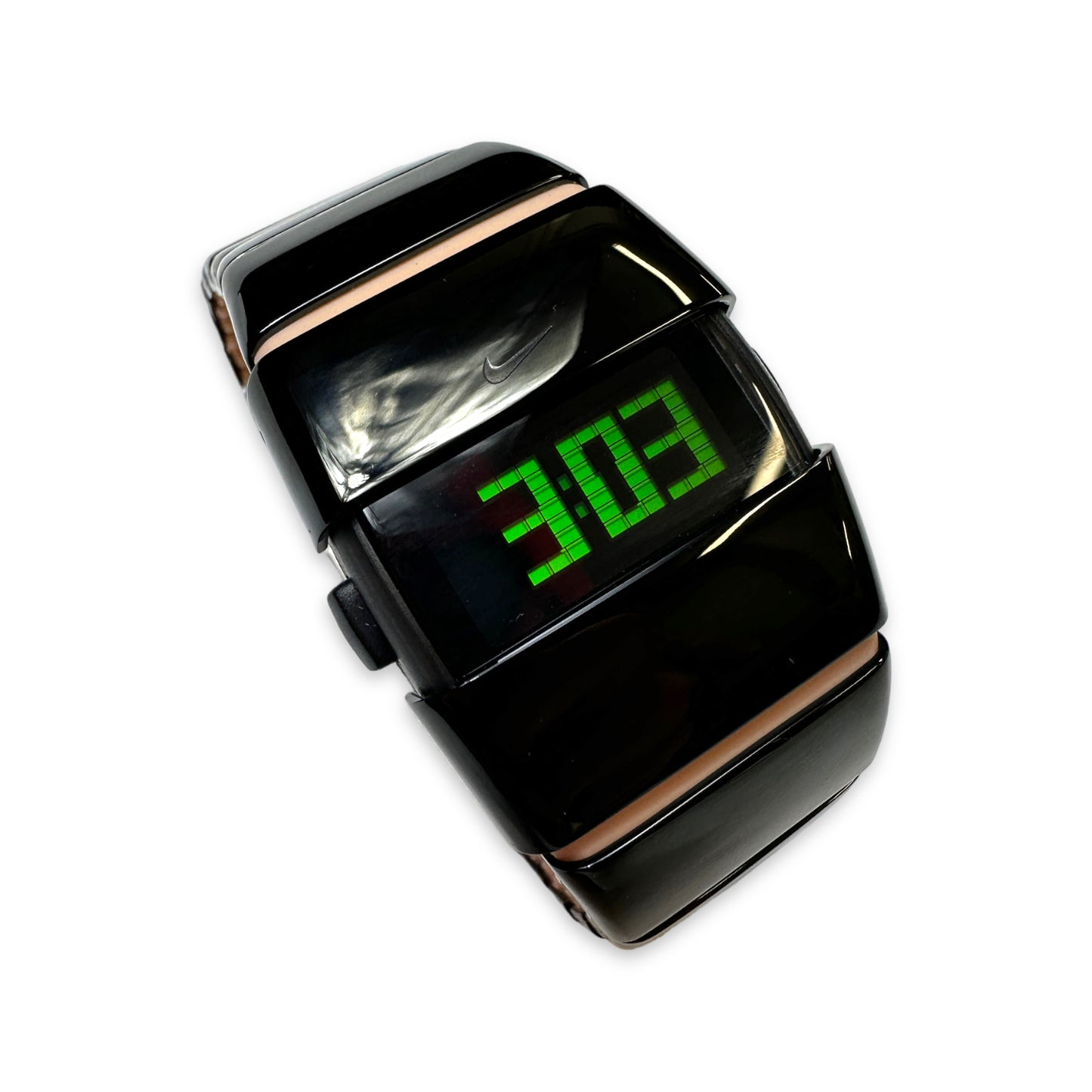 Early 2000's Nike D-Line Black/Baby Pink Stainless-Steel Digital Watch