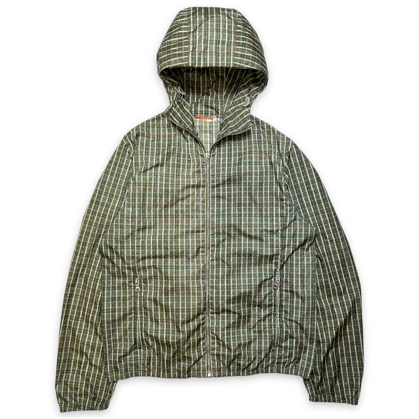 Early 2000's Prada Nylon Plaid Hooded Jacket - Small / Medium