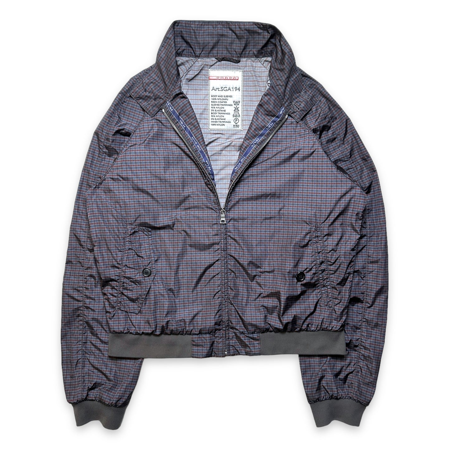 Blouson aviateur Prada Sport en nylon scintillant à carreaux noirs - Moyen