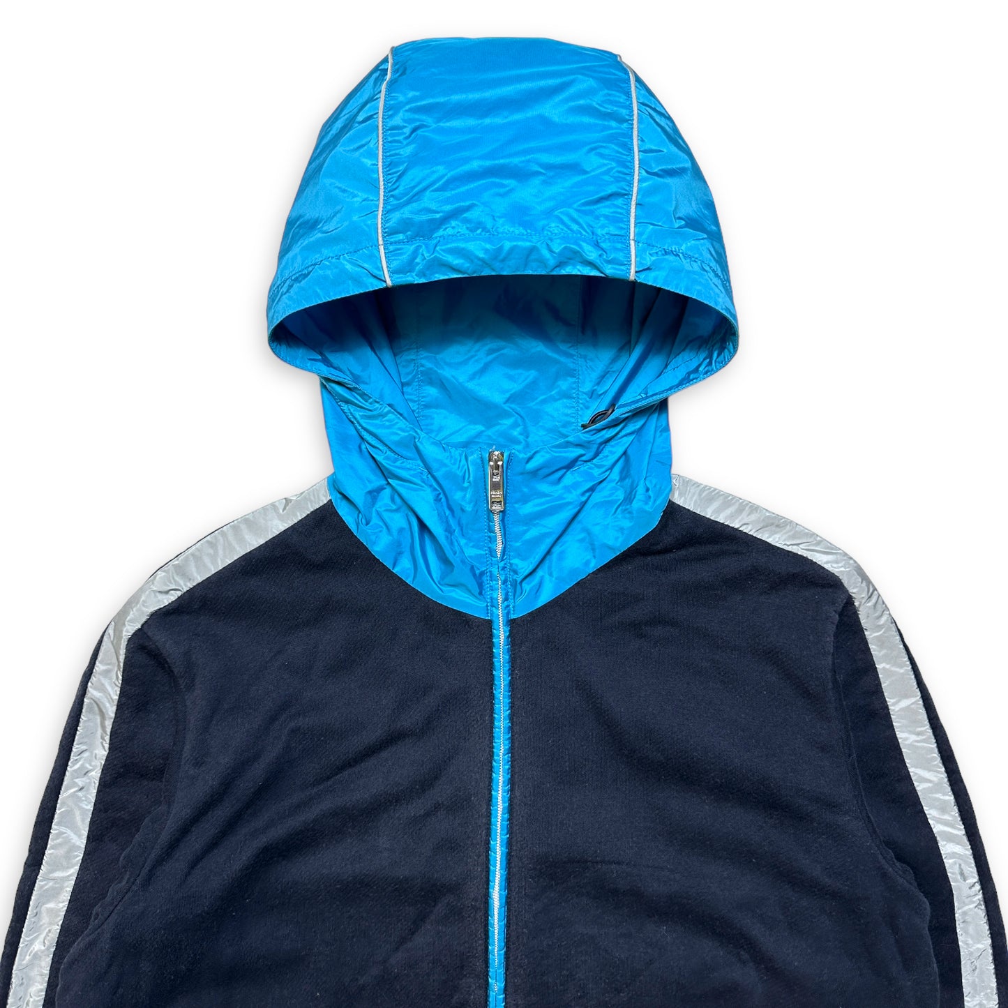 Prada Linea Rossa Nylon/Cotton Split Panel Zipped Hoodie - Medium / Large