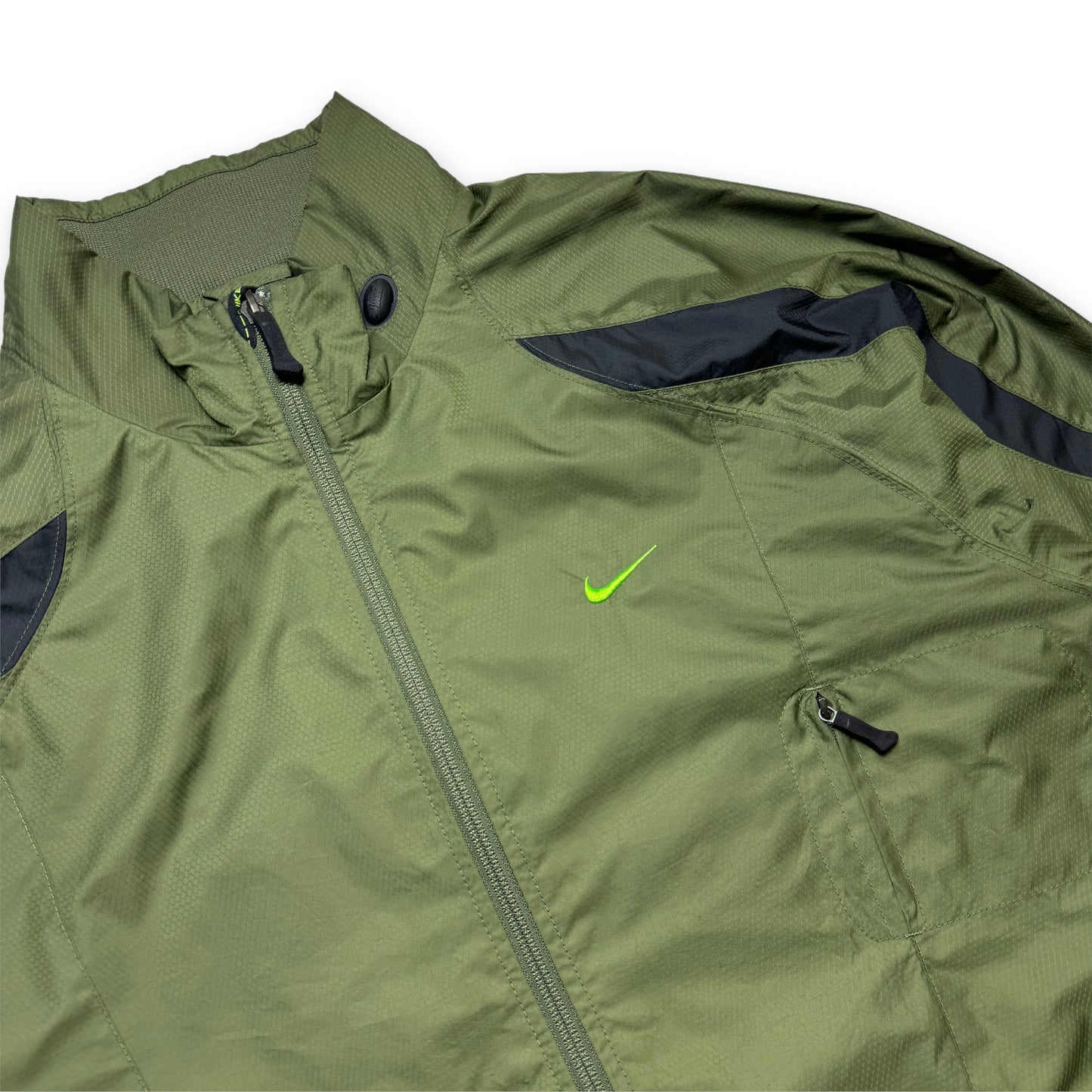 Early 2000's Nike Khaki Green Panelled Double Pocket Technical Jacket - Large