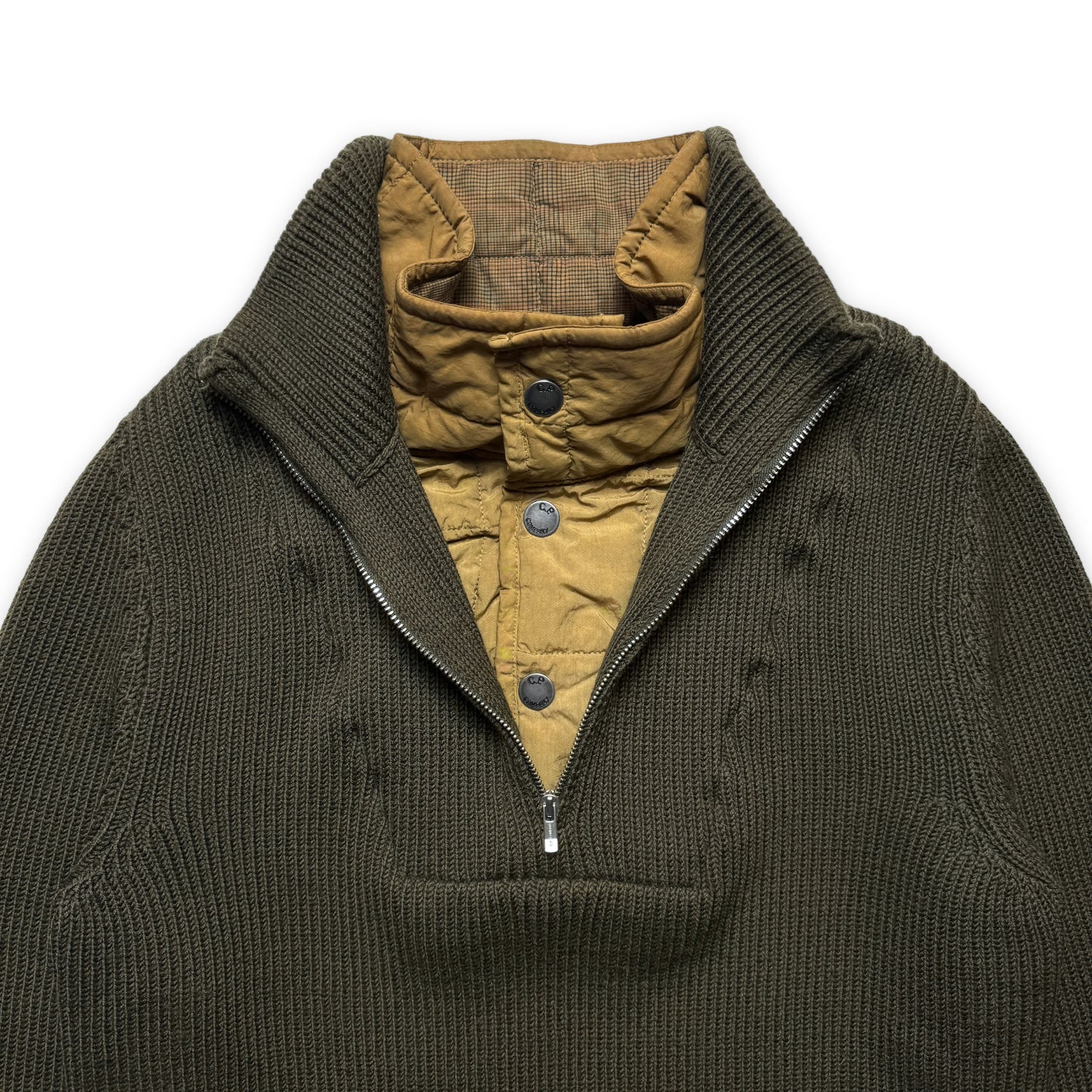 Début des années 2000 CP Company Rembourré Double Couche Encolure Quarter Zip Knit - Petit / Moyen