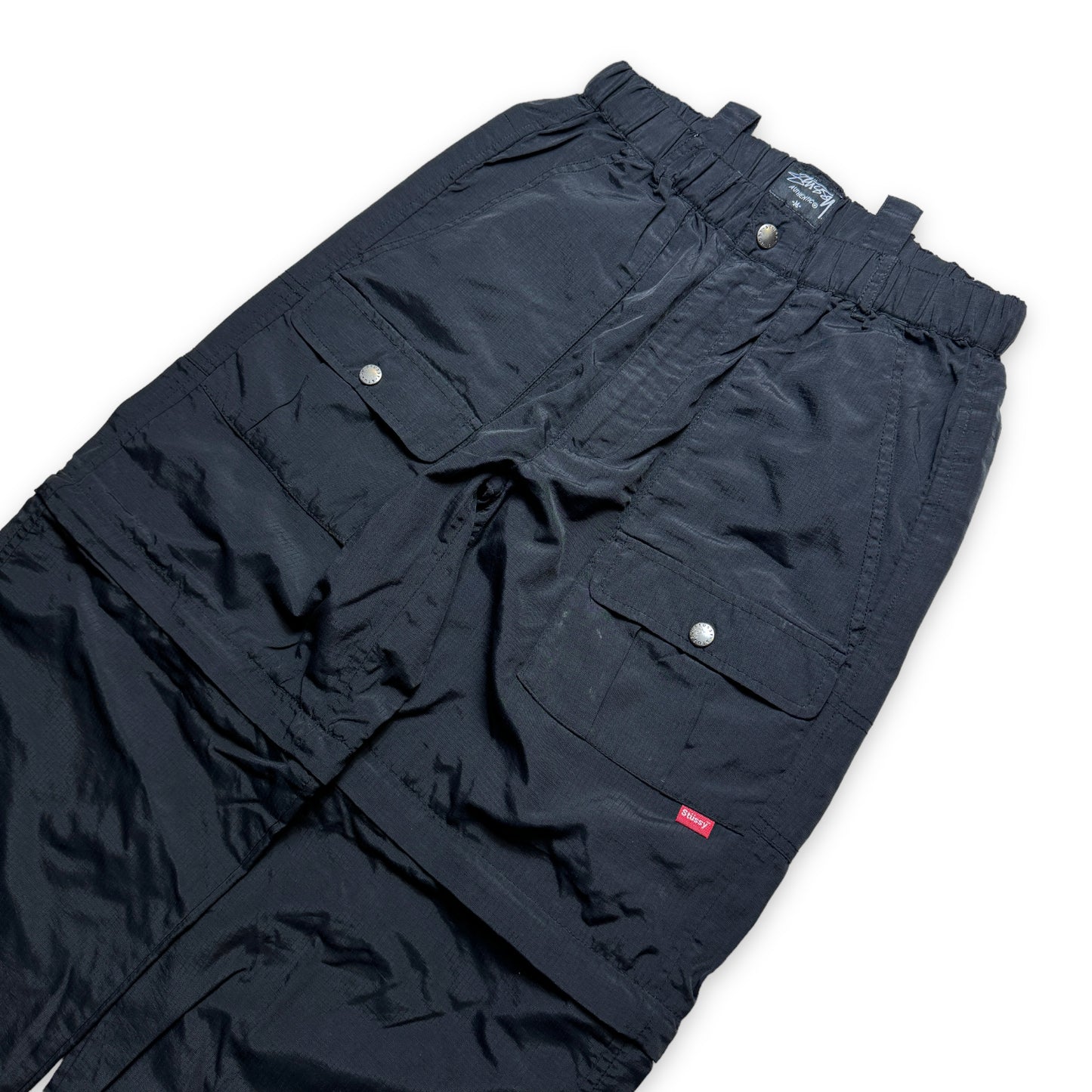 Pantalon cargo Stüssy Jet Black Ripstop 2in1 Zip Off du début des années 2000 - Taille 30"