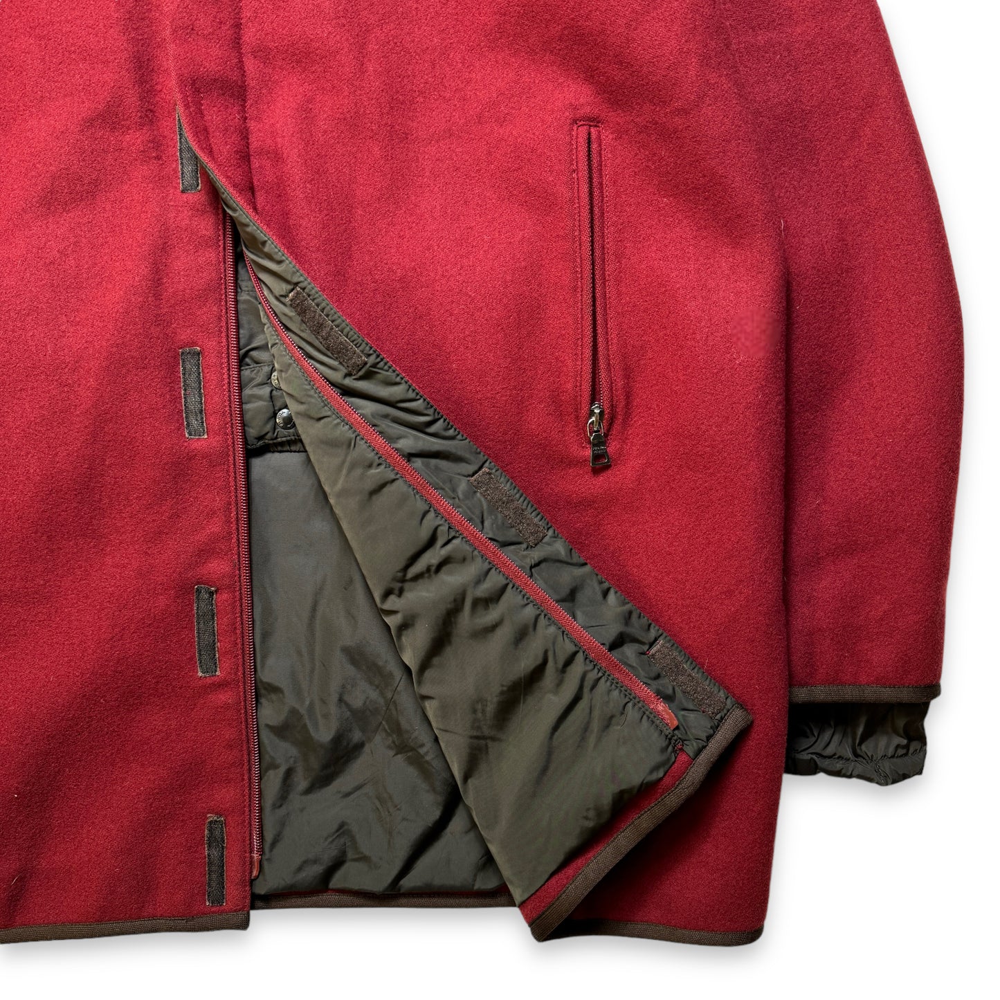 Early 2000's Prada Sport Burgundy Wool Hooded Trench Jacket - Large / Extra Large
