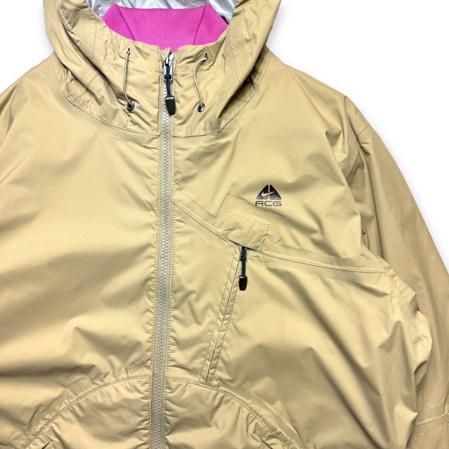 Early 2000's Nike ACG 2in1 Beige/Fluorescent Pink Tri-Pocket Jacket - Small / Medium