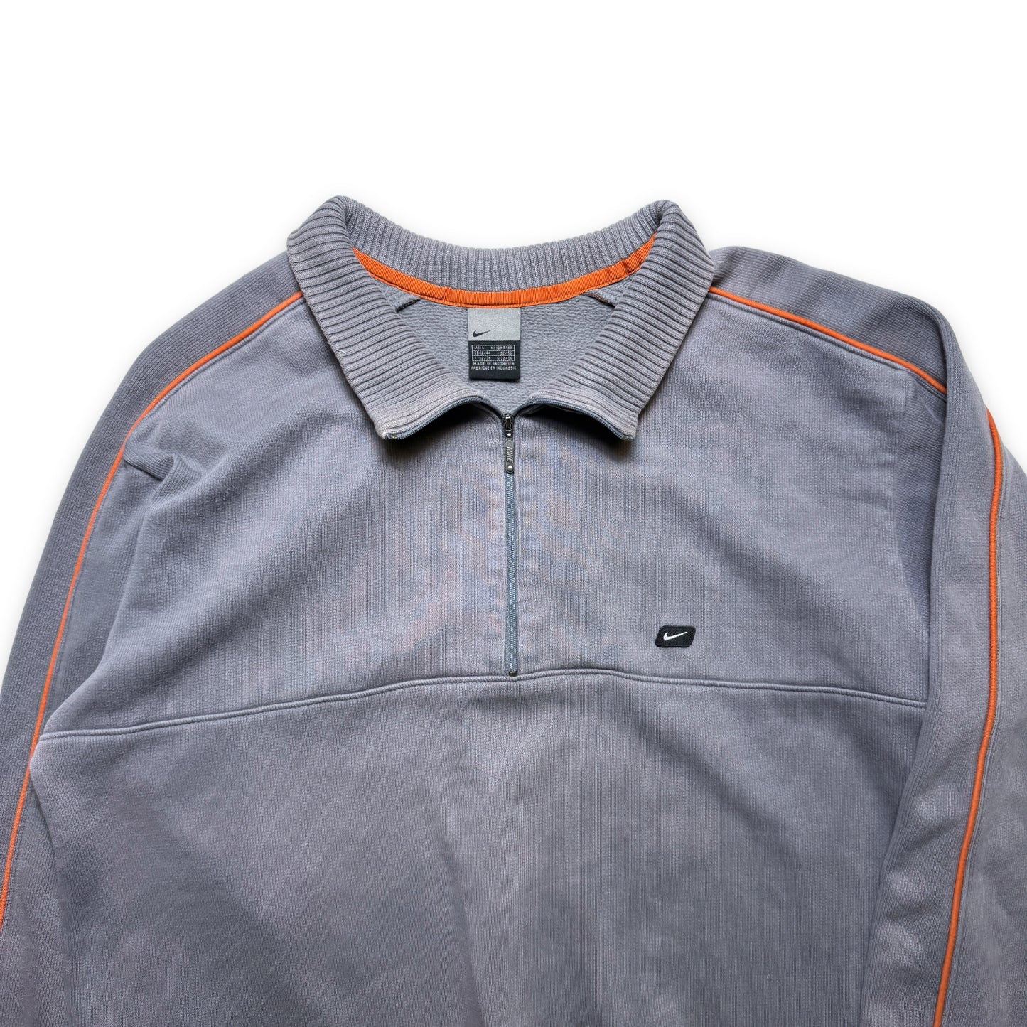 Début des années 2000 Nike Gris/Orange Piped 1/4 Zip - Extra Large