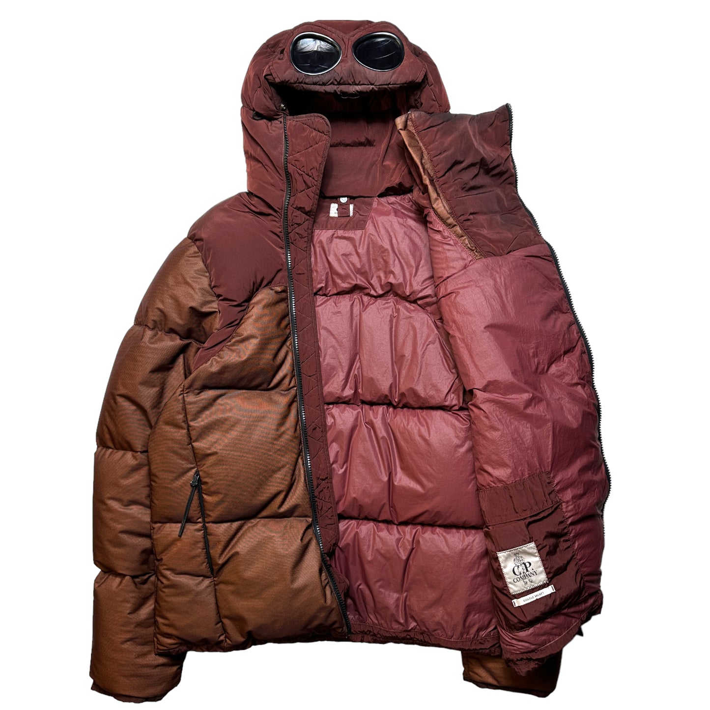 CP Company Burgundy Bi-Mesh Down Goggle Jacket - Medium / Large