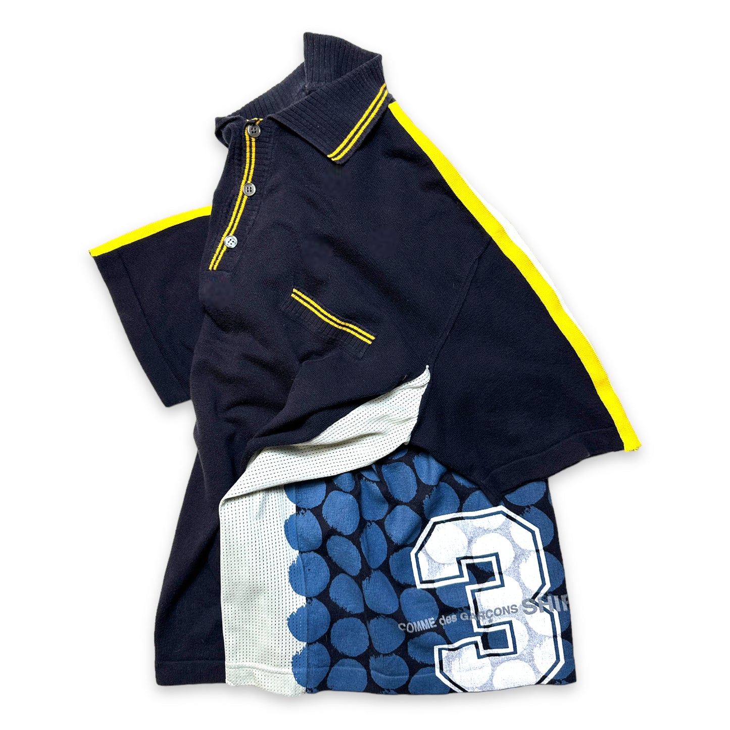Comme Des Garcons SHIRT Panelled Knit Polo Top - Medium / Large