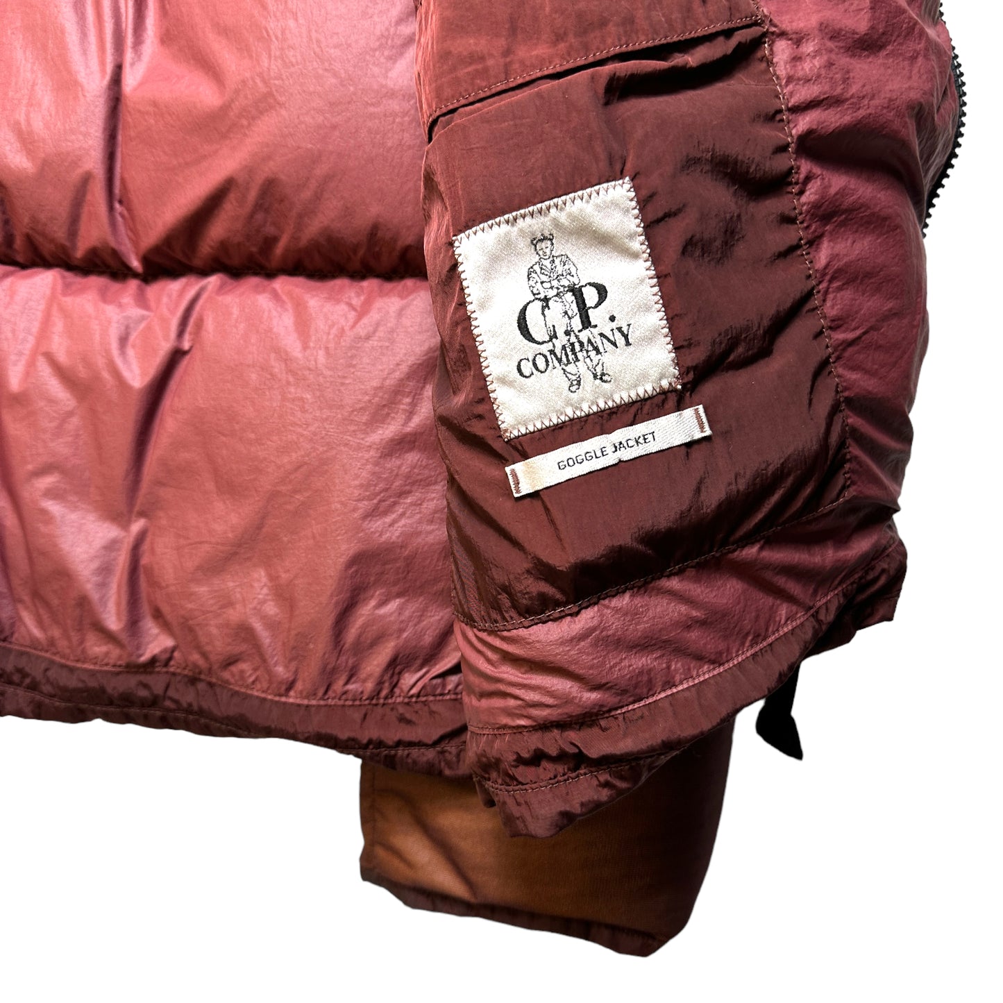 CP Company Burgundy Bi-Mesh Down Goggle Jacket - Medium / Large