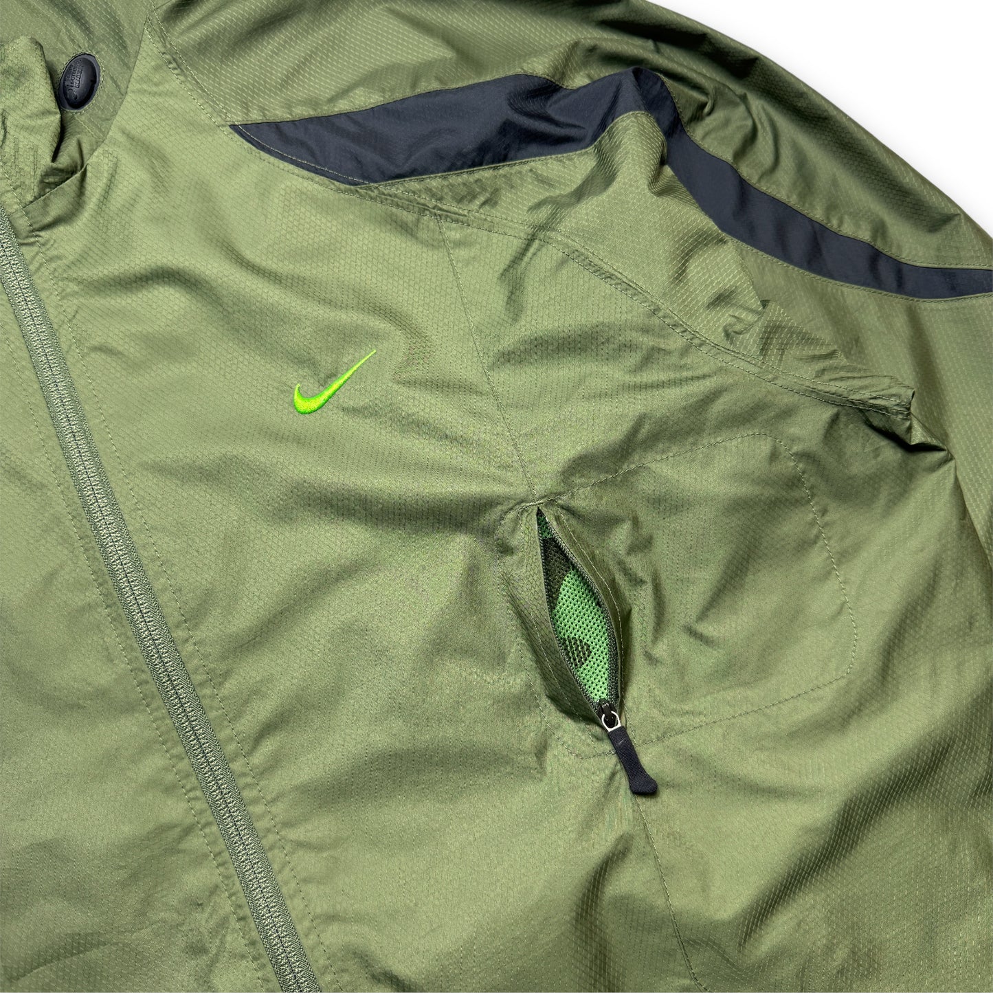 Early 2000's Nike Khaki Green Panelled Double Pocket Technical Jacket - Large