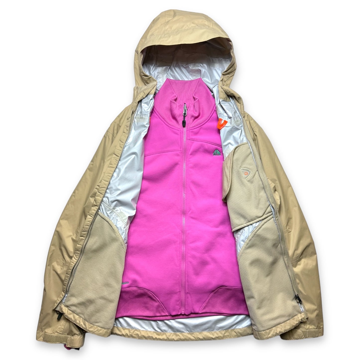 Early 2000's Nike ACG 2in1 Beige/Fluorescent Pink Tri-Pocket Jacket - Small / Medium