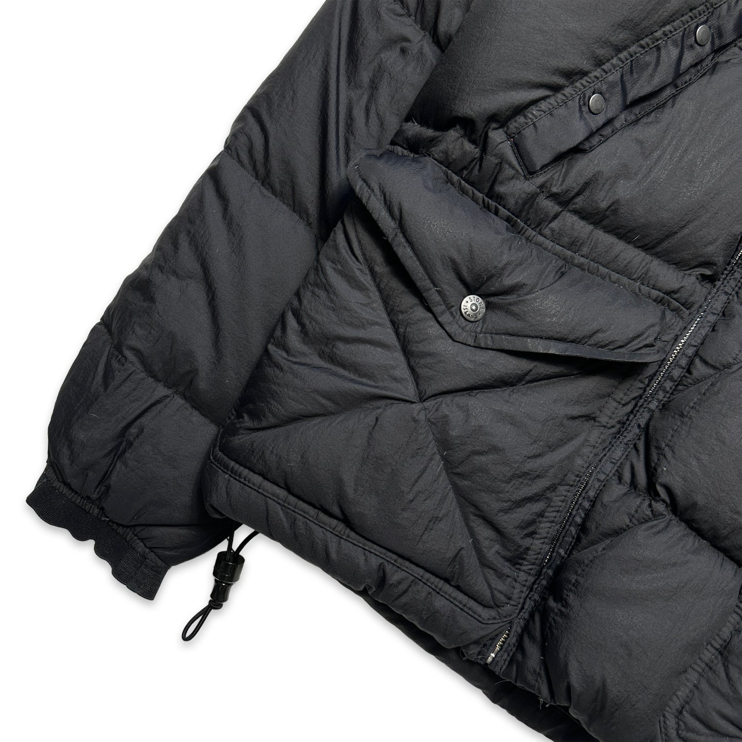 AW08' Stone Island Black Off Centre Zip Opaque Puffer Jacket - Medium