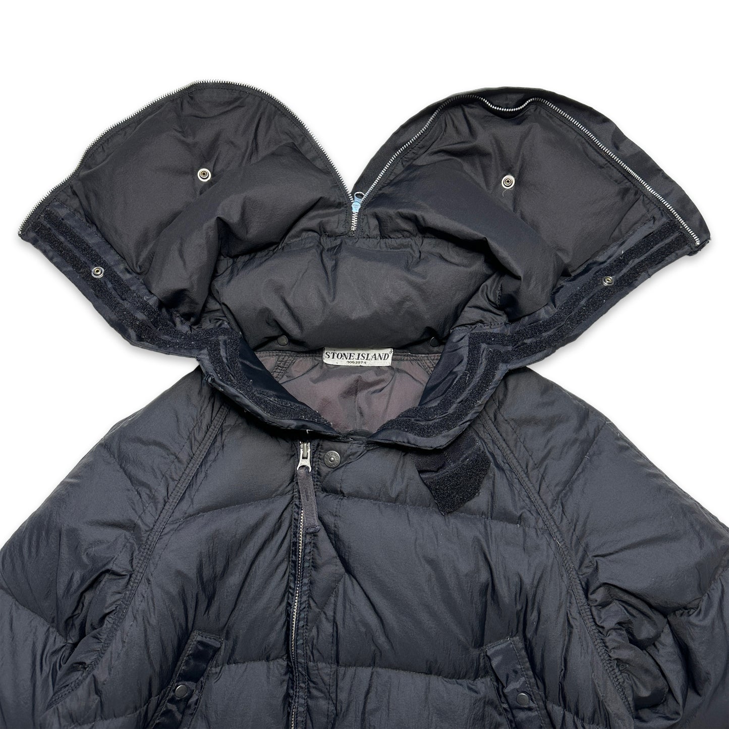 AW08' Stone Island Black Off Centre Zip Opaque Puffer Jacket - Medium