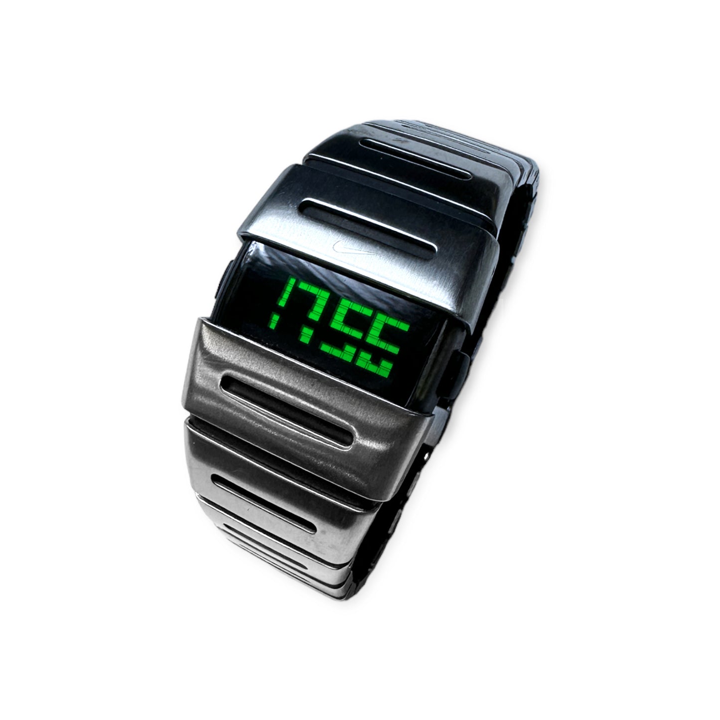 Montre numérique Nike D-Line argent/noir Ron en acier inoxydable du début des années 2000
