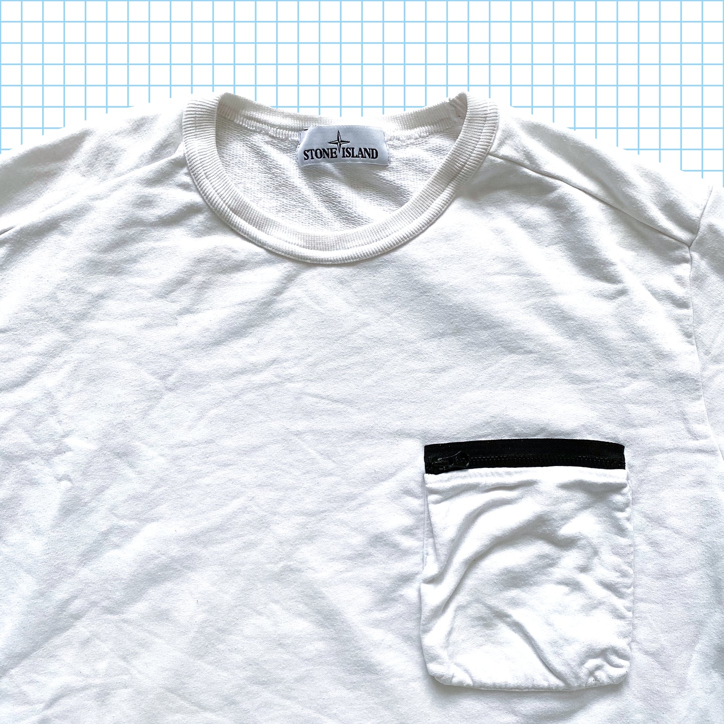 Stone Island Cocaine White Zip Chest Pocket Crew SS17 - Extra Large