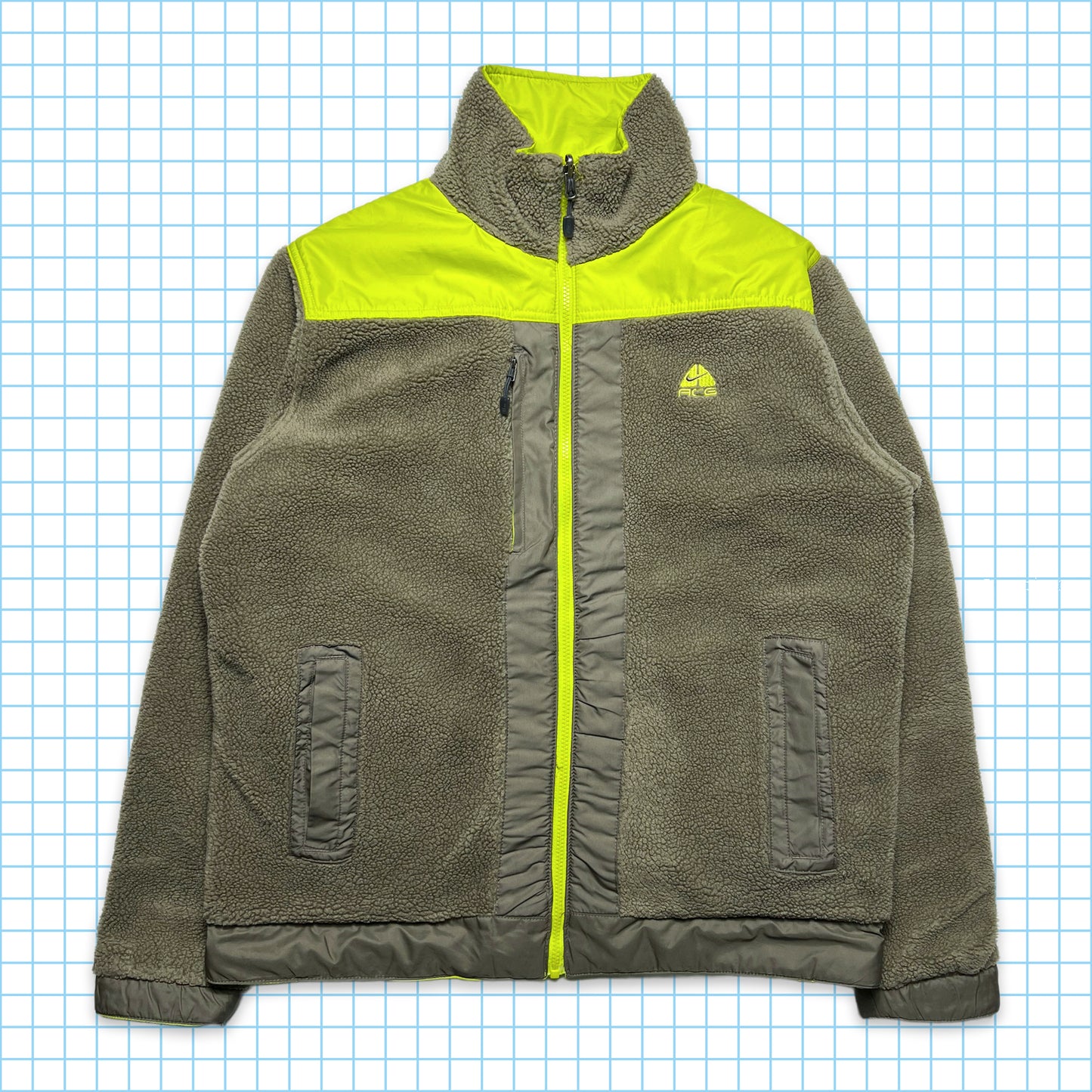 Nike ACG Volt Green Fleece Nylon Reversible Jacket - Extra Large