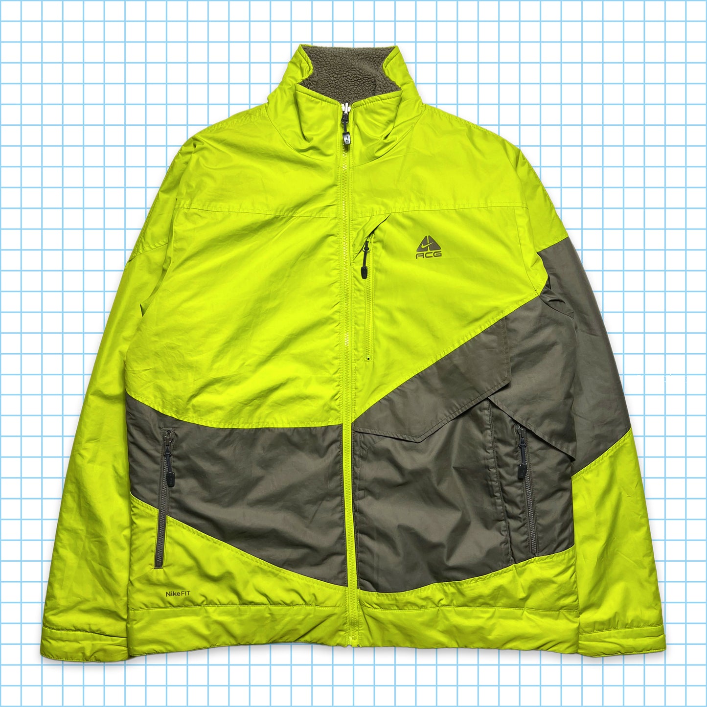 Nike ACG Volt Green Fleece Nylon Reversible Jacket - Extra Large