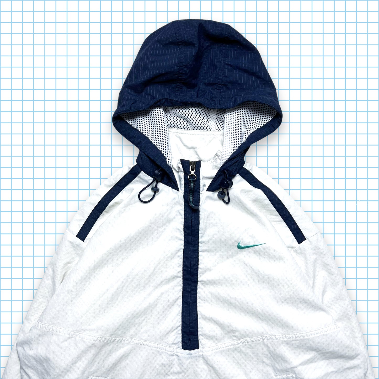 Vintage Nike Blue/White Big Swoosh Quarter Zip Pullover - Medium / Large