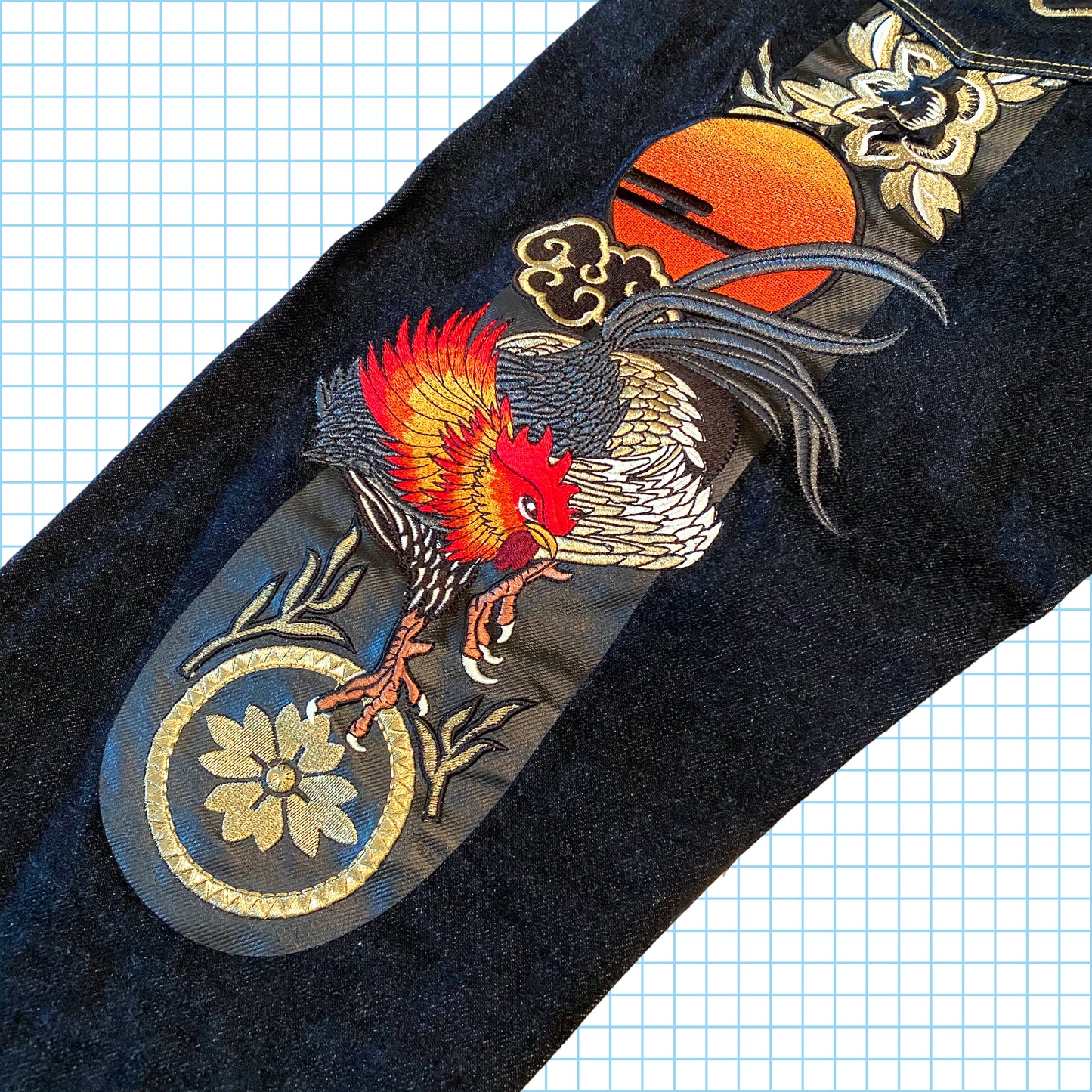 Jean en denim à lisière brodée coq édition 185/380 Evisu Collectors