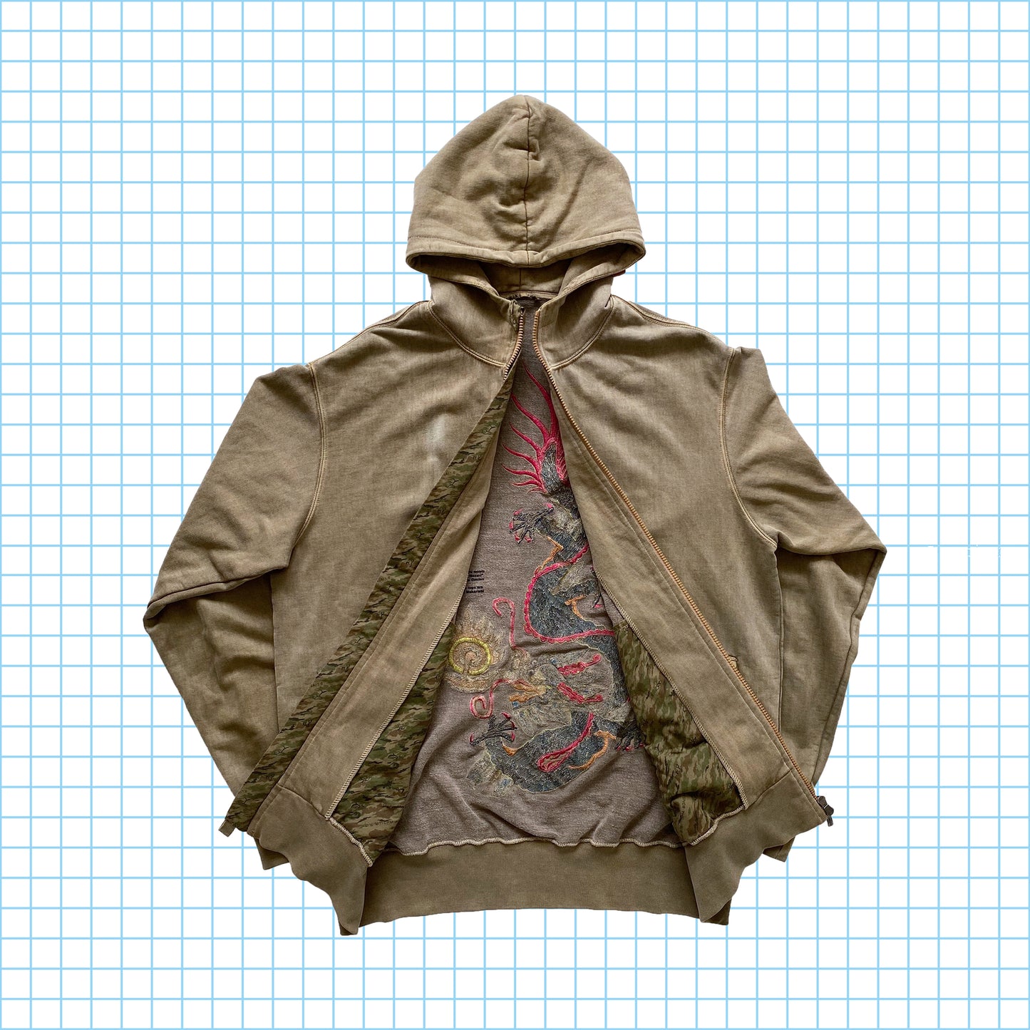 Maharishi Sunset Multi-Colour Dragon Embroidered Hoodie - Extra Large