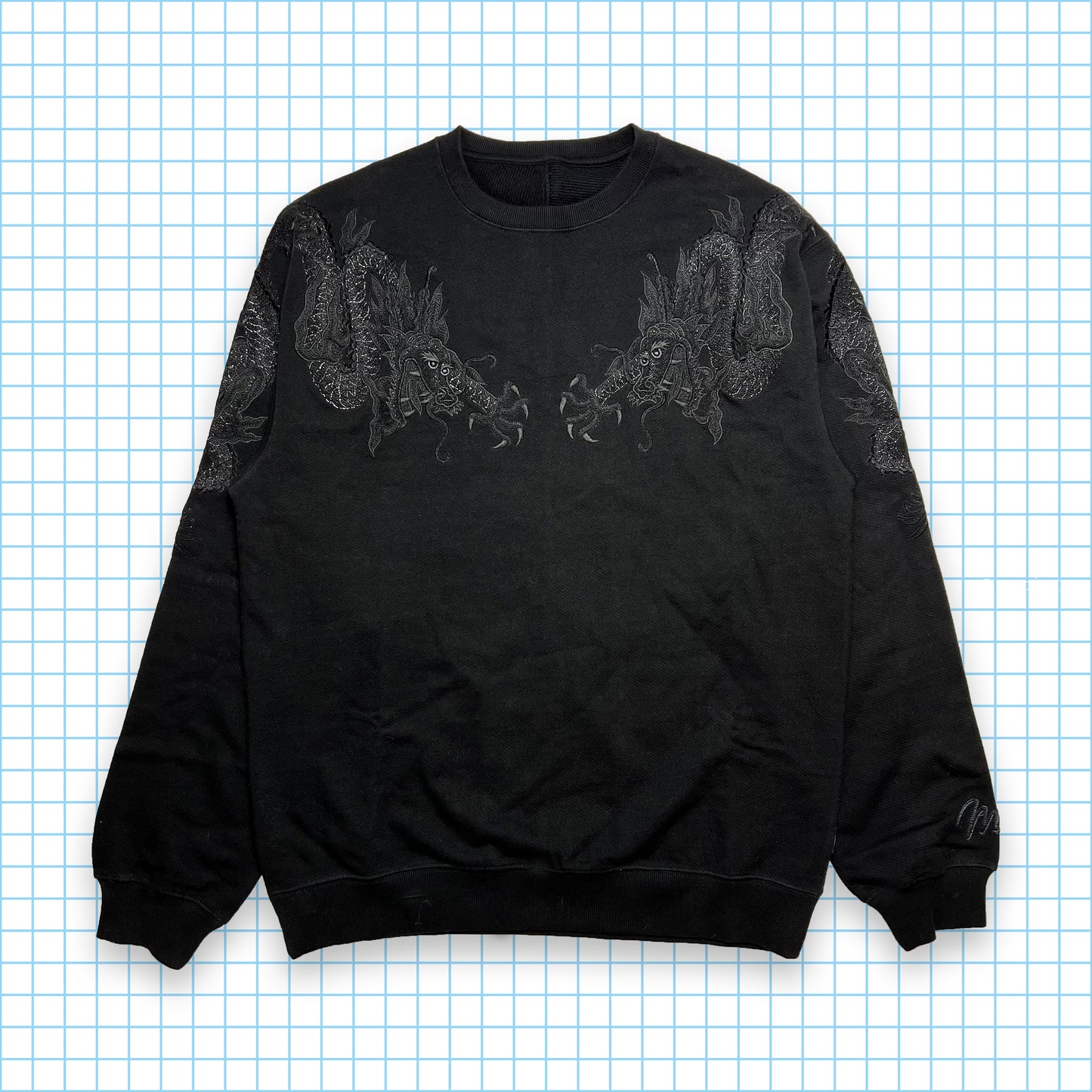 Maharishi Jet Black Tonal Dragon Embroidered Crewneck SS21' - Large