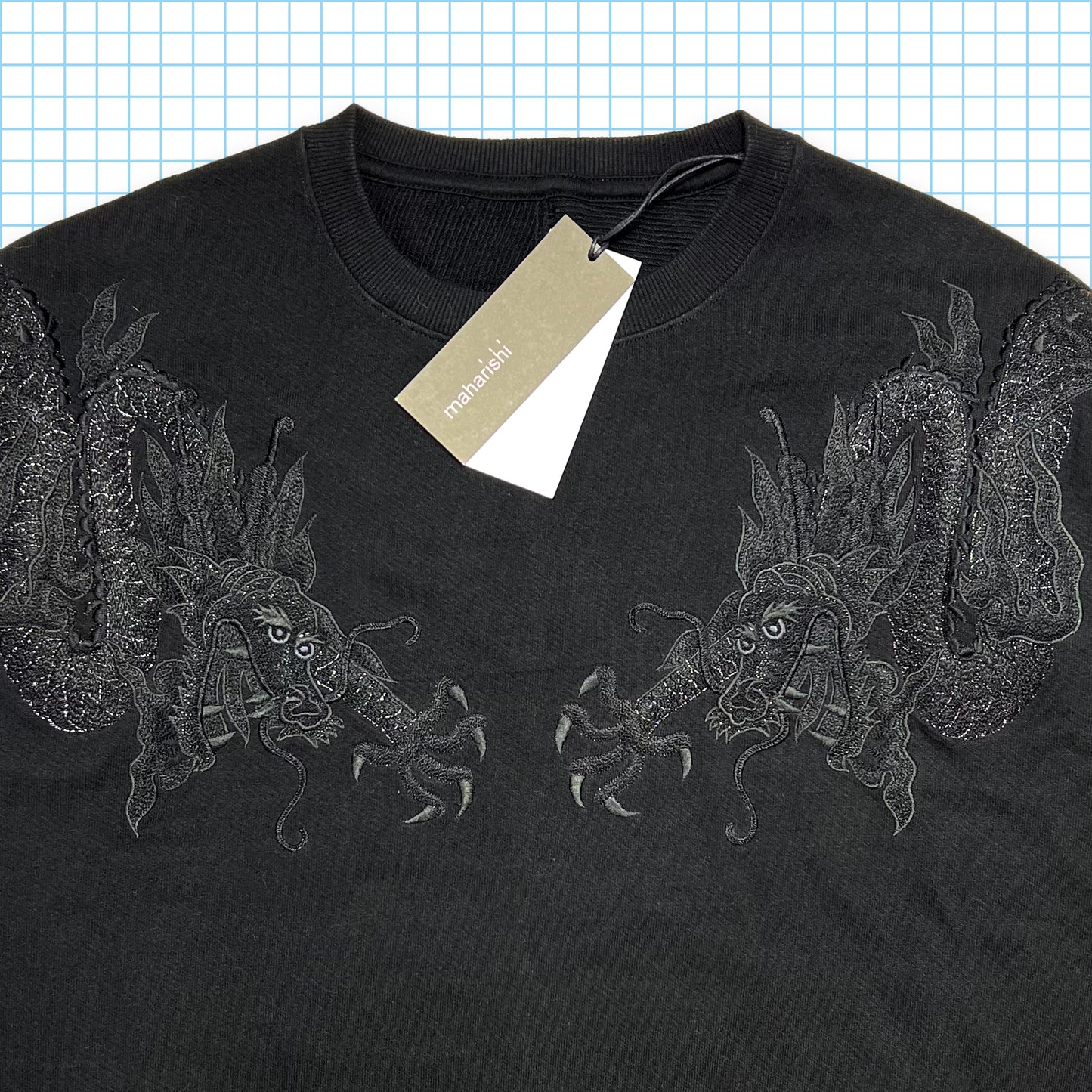 Maharishi Jet Black Tonal Dragon Embroidered Crewneck SS21' - Large