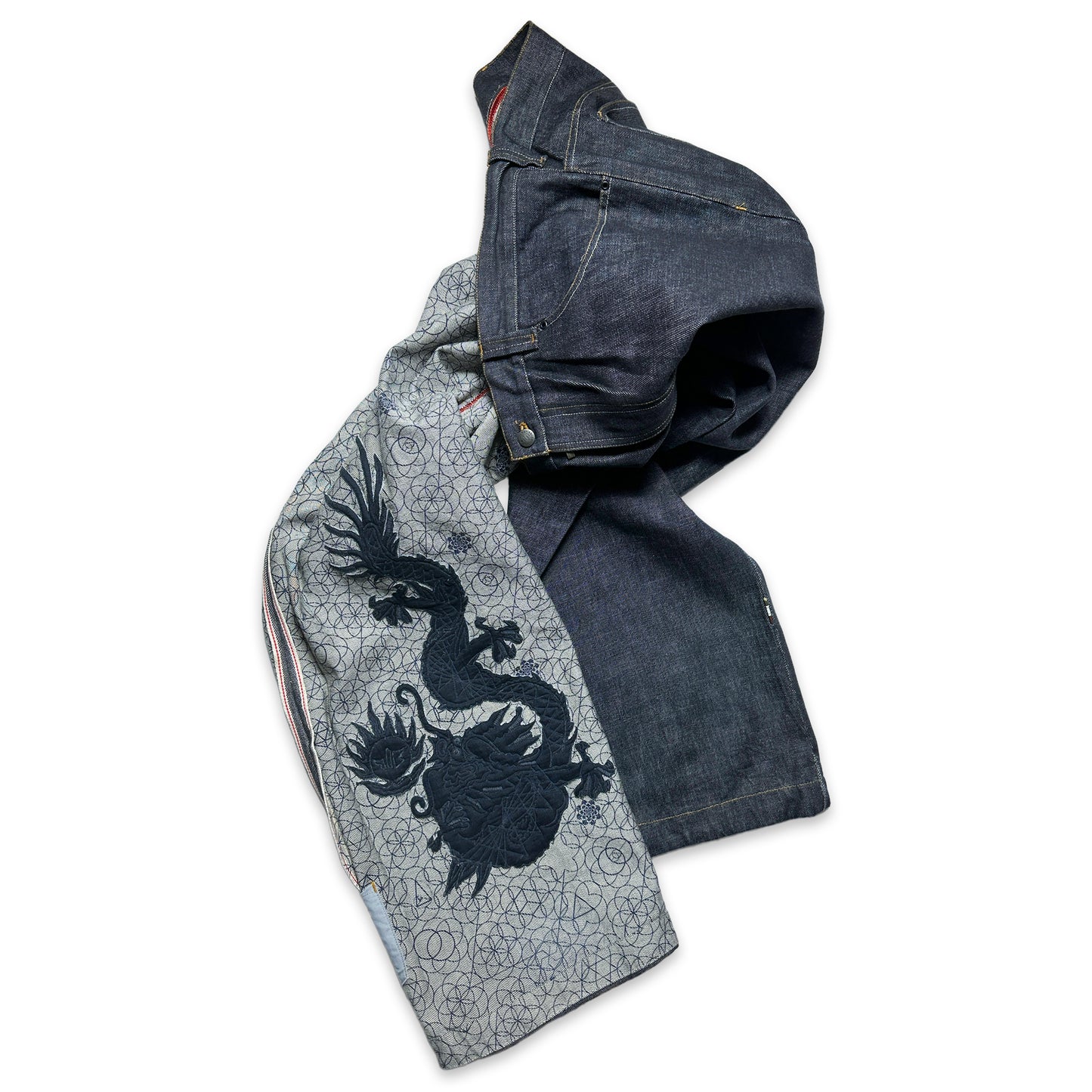 Début des années 2000 Maharishi Tonal Brodé Dragon Selvedge Denim - Taille 36/38 »