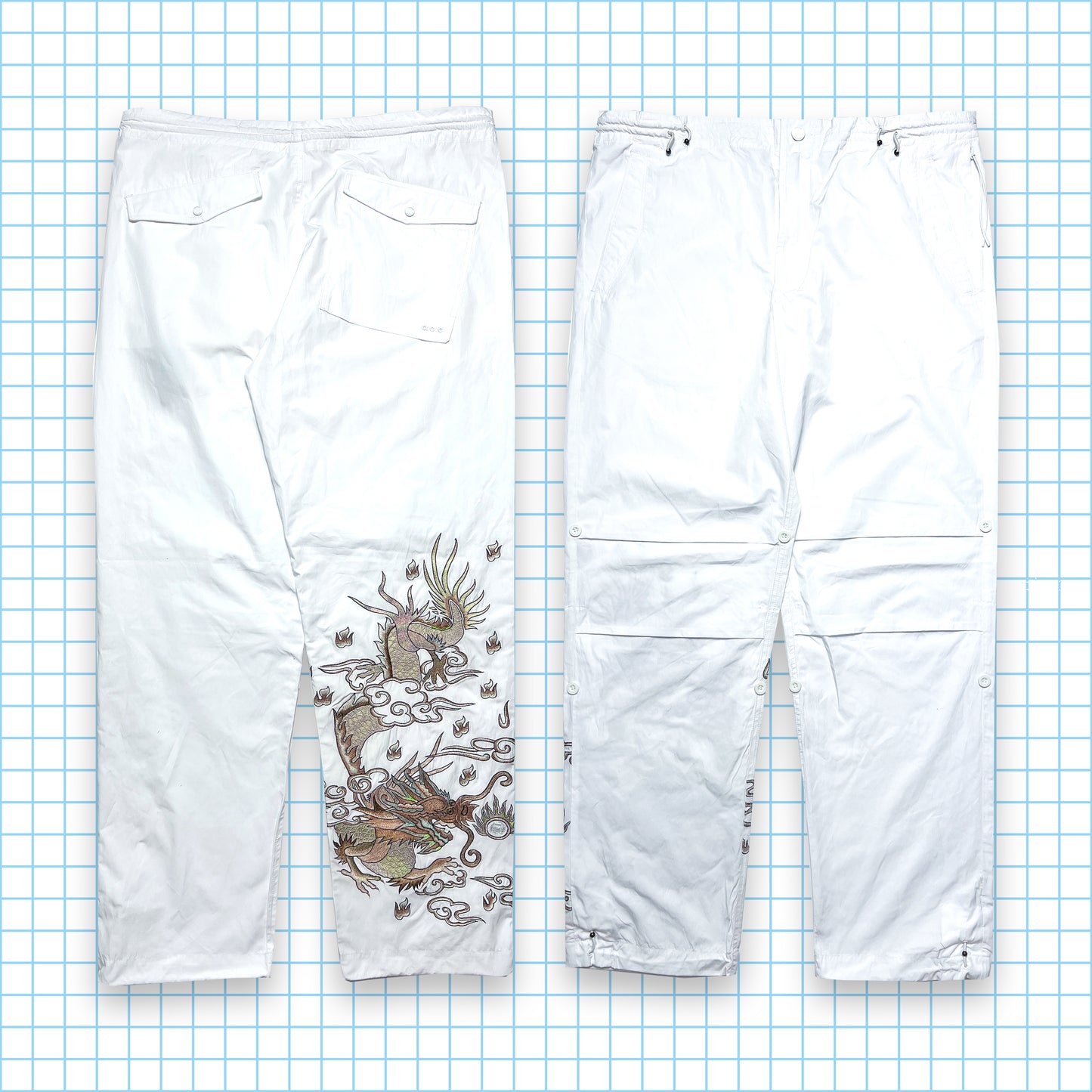 Maharishi Pearl Dragon White Embroidered Snopants SS21' - 32" - 38" Waist