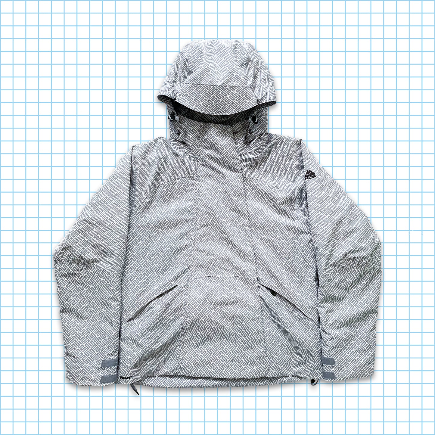 Vintage Nike ACG Aztek Grey/White Padded Jacket - Large