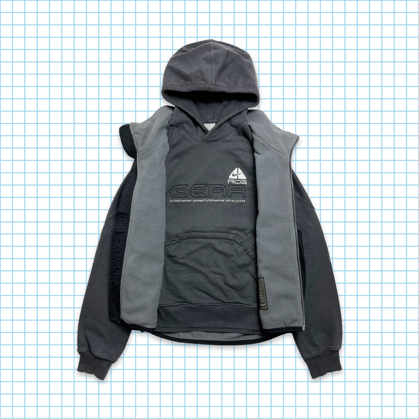 Nike ACG Embroidered Spell Out Washed Grey Hoodie - Medium / Large