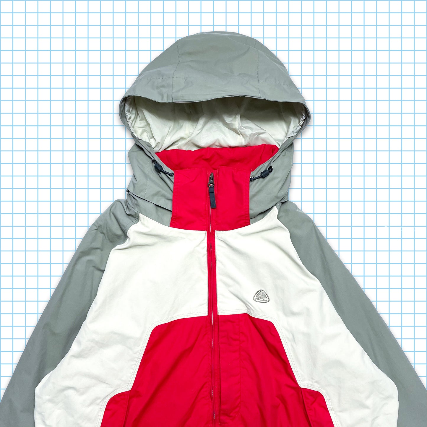 vintage Nike ACG Rouge/Blanc/Gris Panelled Jacket - Grand / Extra Large