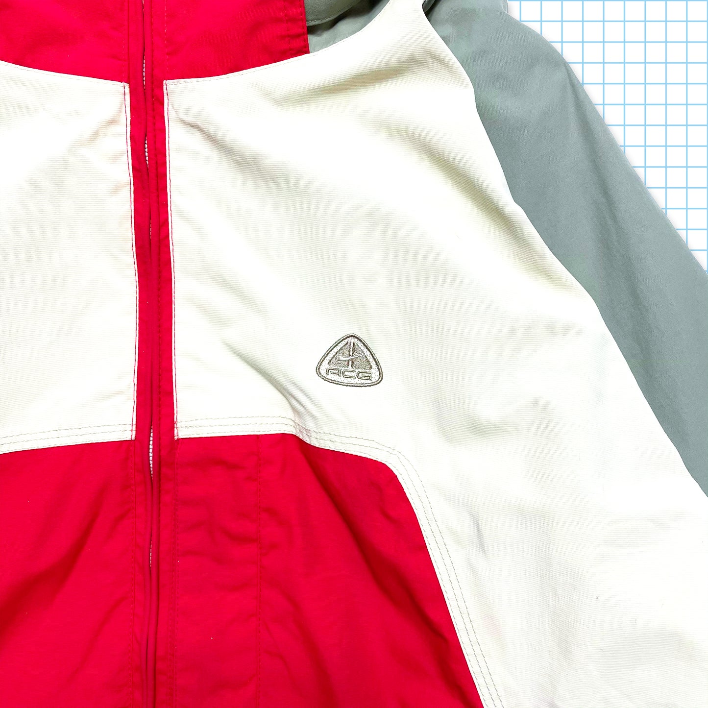 vintage Nike ACG Rouge/Blanc/Gris Panelled Jacket - Grand / Extra Large