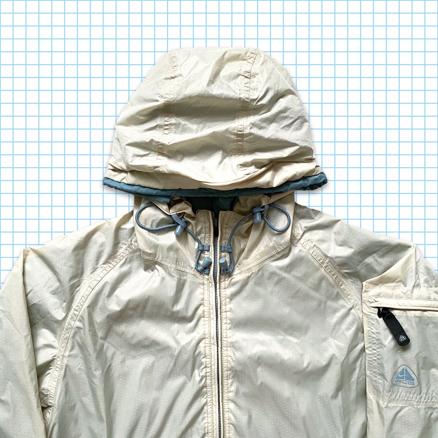 ヴィンテージ ナイキ ACG オフホワイト/ダブブルー リップ ストップ パッド入りジャケット - M