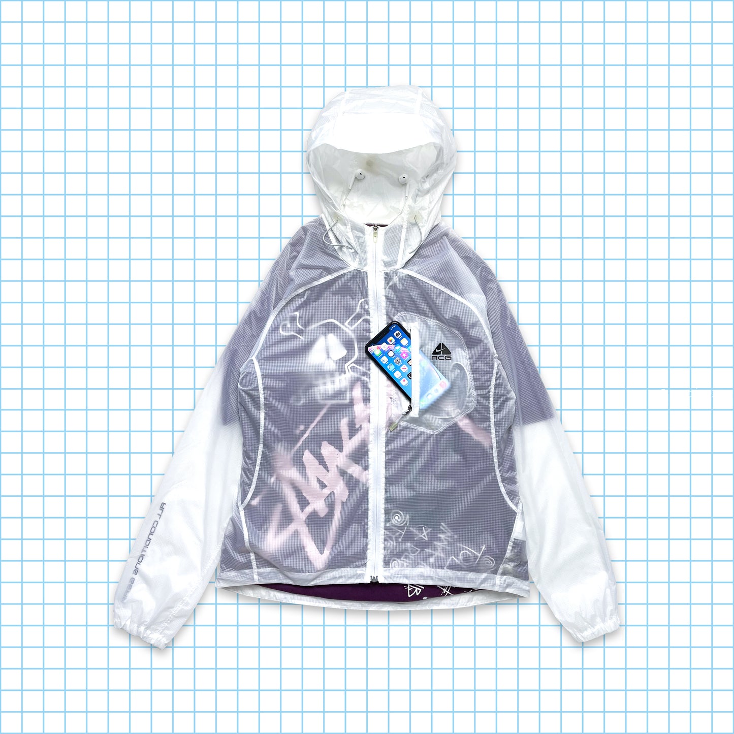 Nike ACG White Semi Transparent MP3 Ripstop Jacket - Small