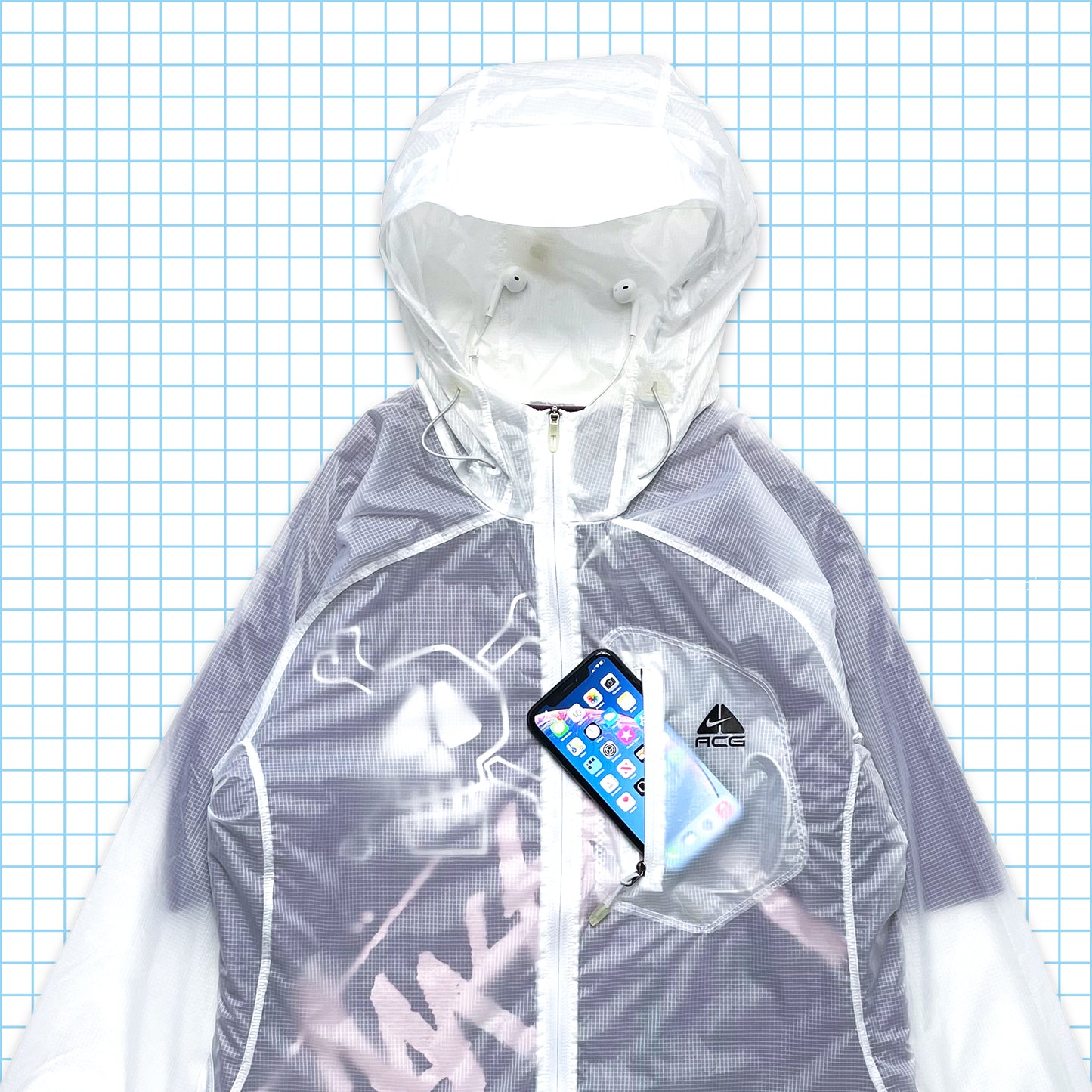 Nike ACG White Semi Transparent MP3 Ripstop Jacket - Small